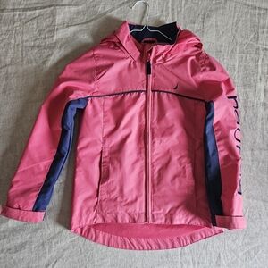 Nautica Pink Hooded Girls' Jacket with Navy Panels